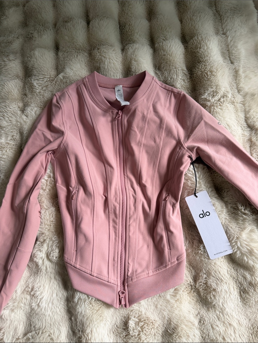 ALO Yoga Pink Bomber Jacket with Front Zip